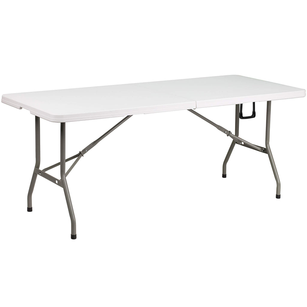 6-Foot Bi-Fold Granite White Plastic Folding Table with Carrying Handle D719