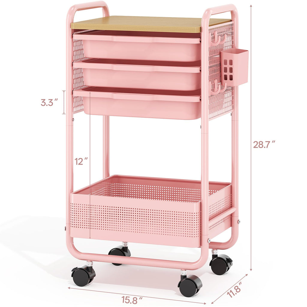 3 Tier Rolling Cart with Drawer W787