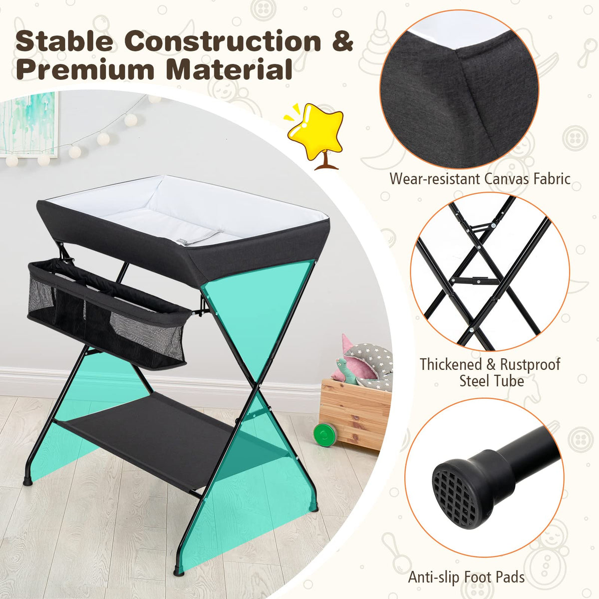 Portable Baby Changing Table with Safety Belt Black V5944