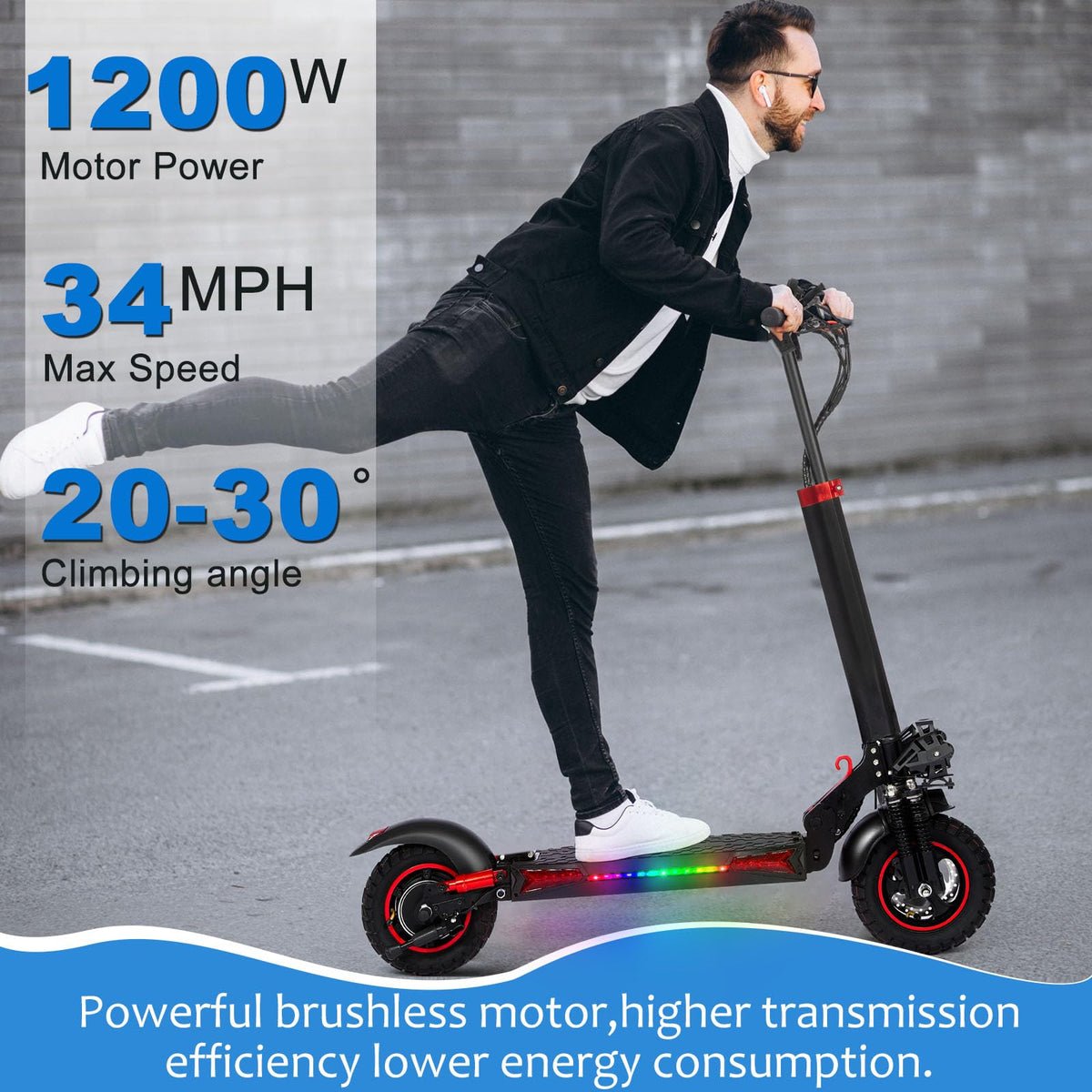 1200W 37 Mile Range 34MPH Foldable Electric Scooter with Seat M408670