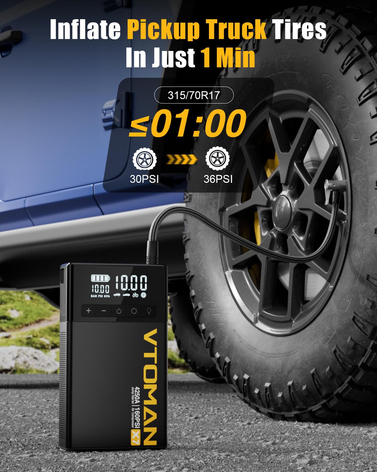 Jump Starter with Air Compressor, 160PSI Tire Inflator G877