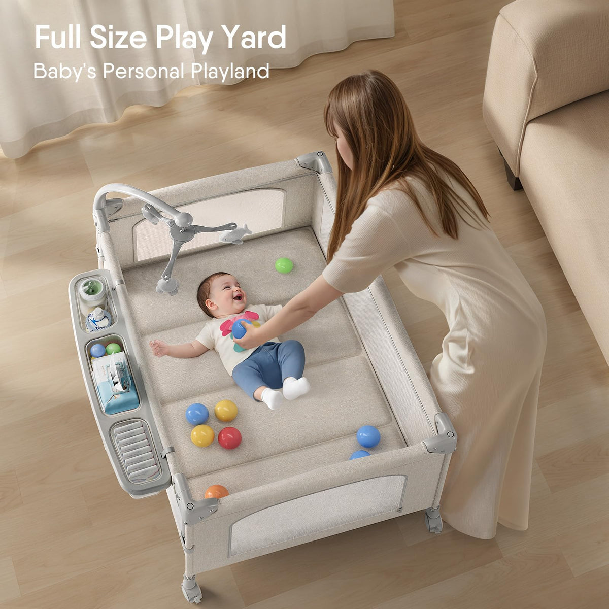Baby Bassinet, Pack and Play, Bedside Crib Sleeper, Diaper Changer E44469