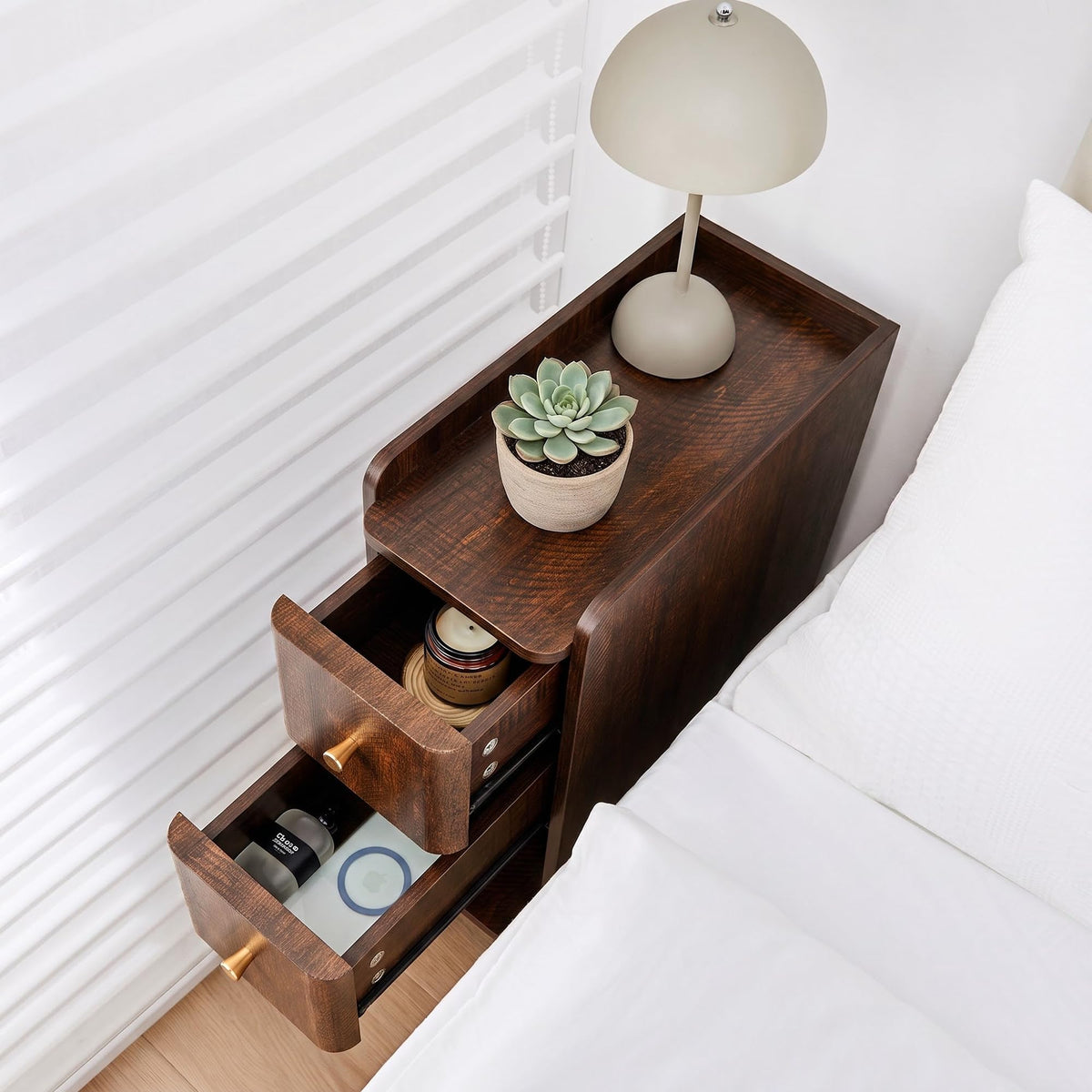 Wooden 2 Drawer Narrow Nightstand H78178