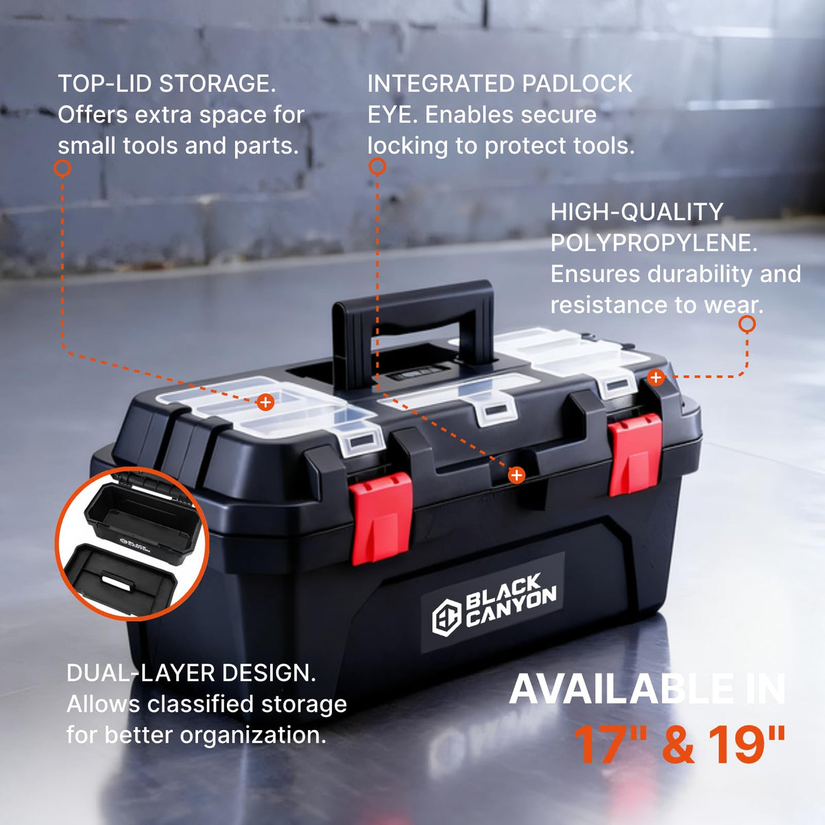 19 Inch Plastic Portable Tool Box with Handle E161917