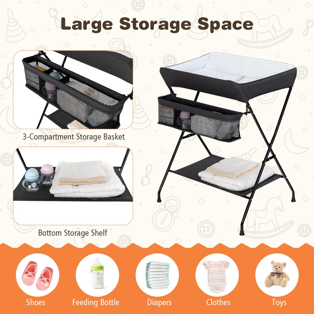 Portable Baby Changing Table with Safety Belt Black V5944