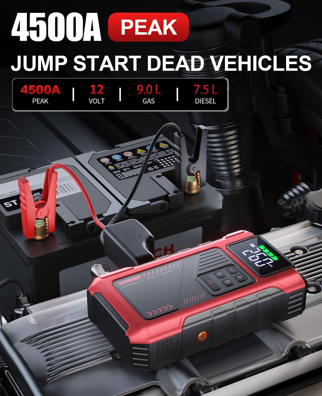 4500A Car Jump Starter with Air Compressor and 150PSI Tire Inflator V379959