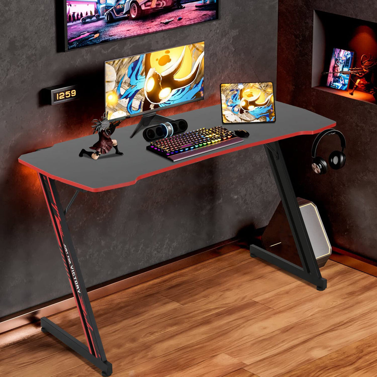 47 Inch Z Shaped Gaming Desk with Headphone Hook A338