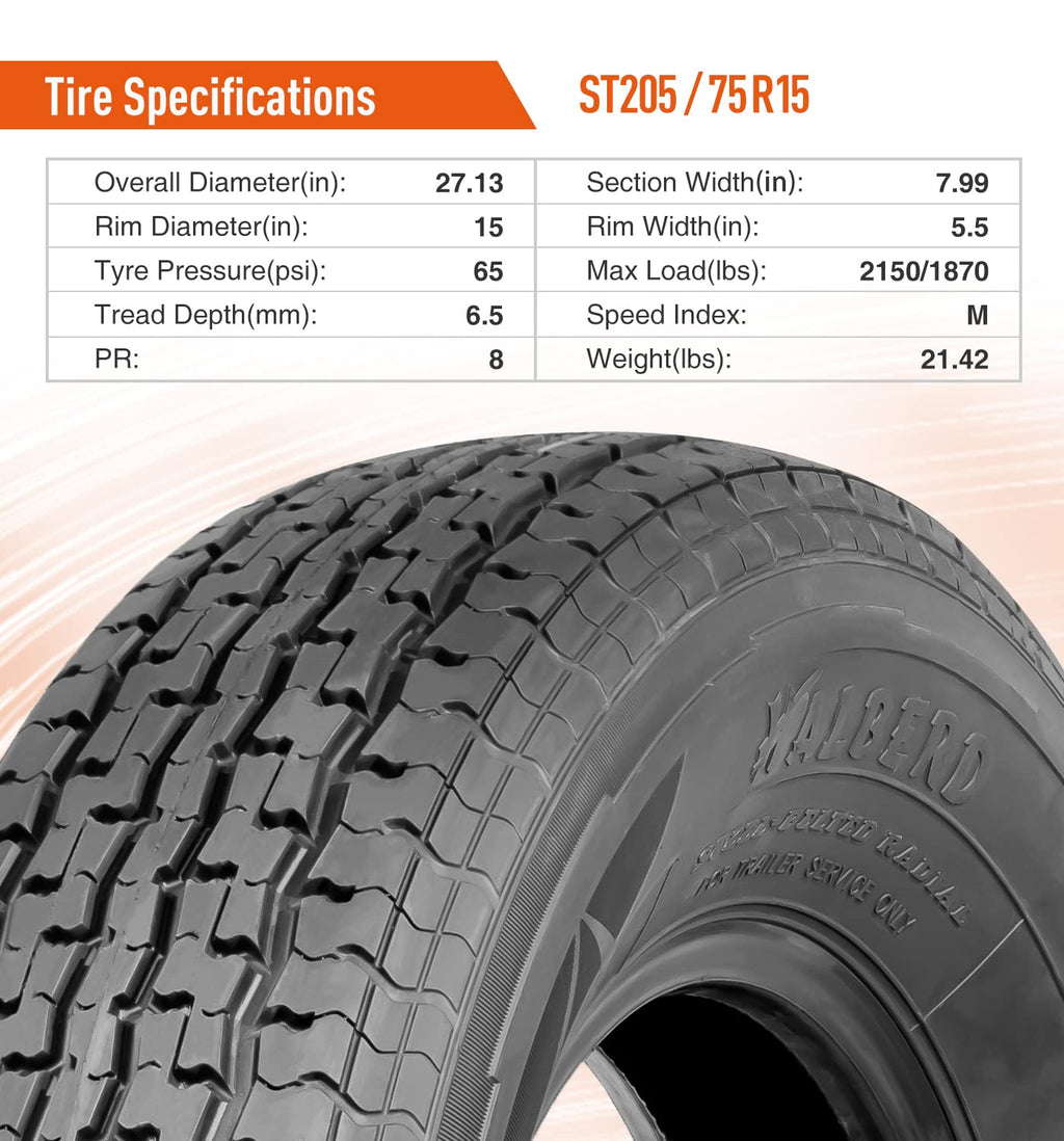 ST205/75R15 8PR Load Range D Radial Trailer Tires Set of 2 C489