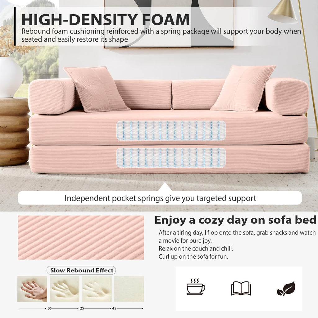 Pink Corduroy Convertible Sofa Bed X4052
