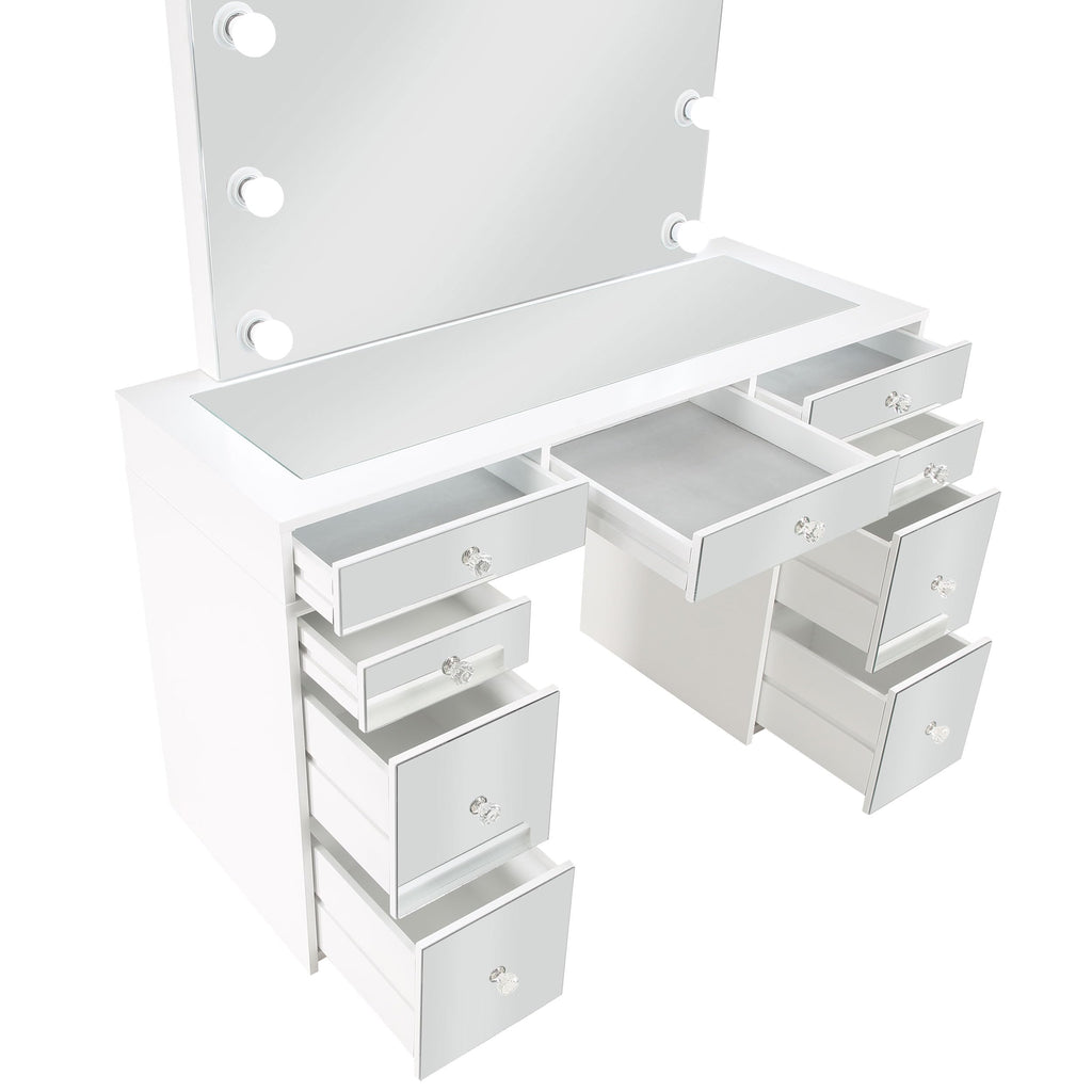 White Velvet 9-Drawer Vanity Table Set G7137