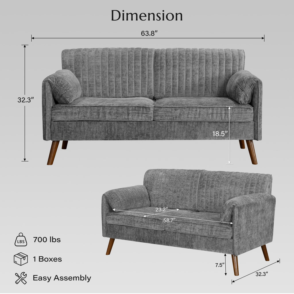 64" Gray Chenille 2-seater Sofa N257229