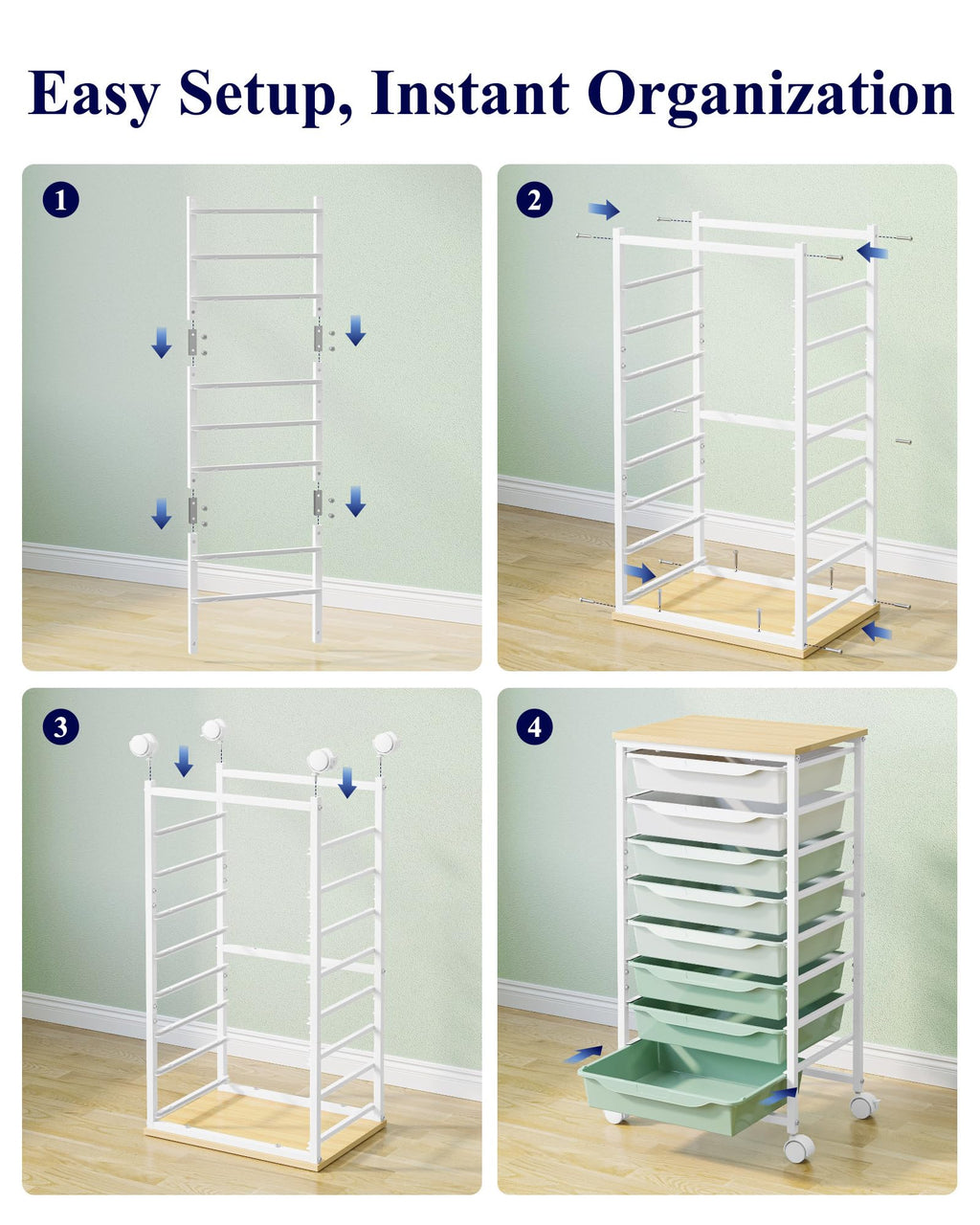 Green 8 Drawer Rolling Storage Cart V592