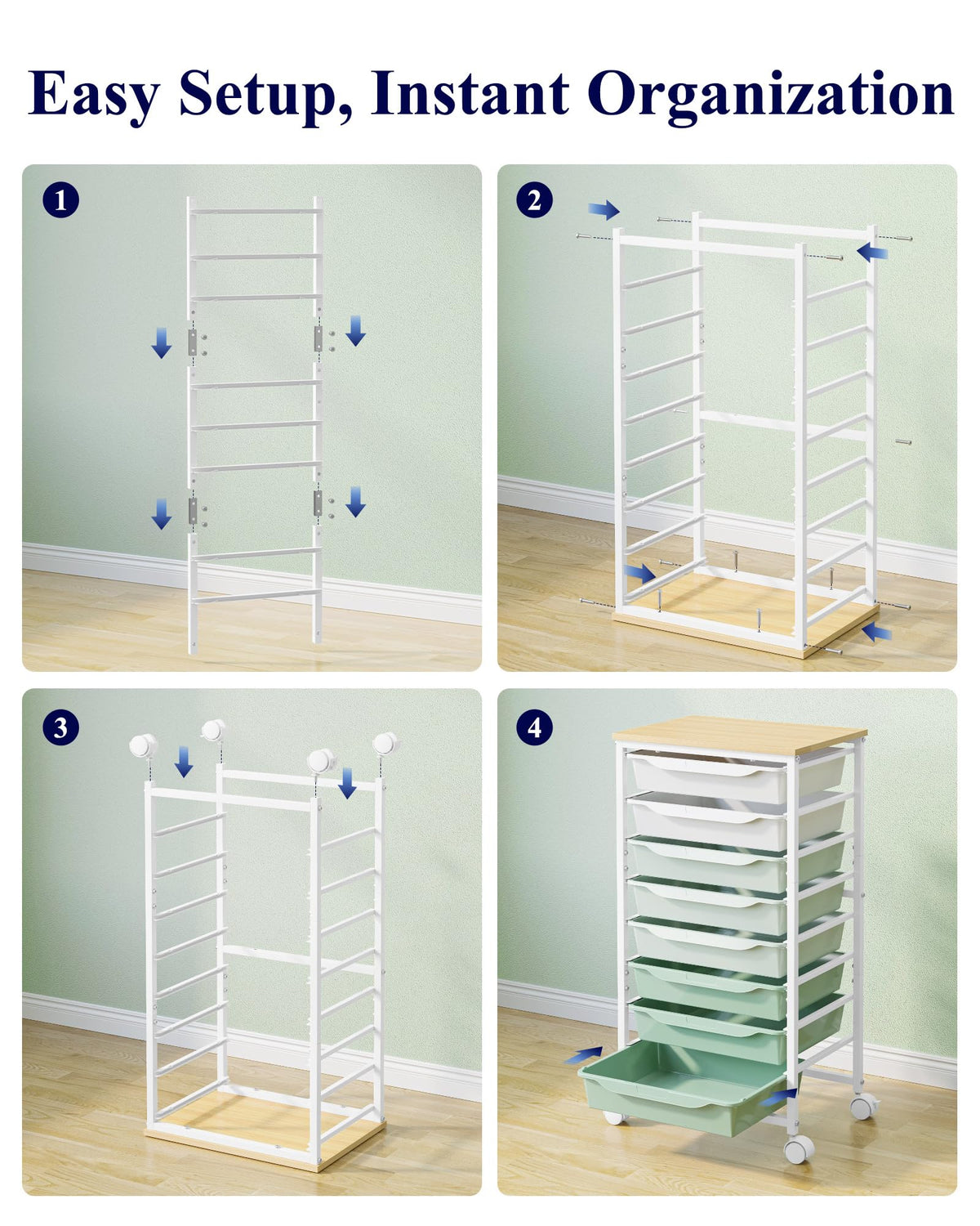 Green 8 Drawer Rolling Storage Cart V592