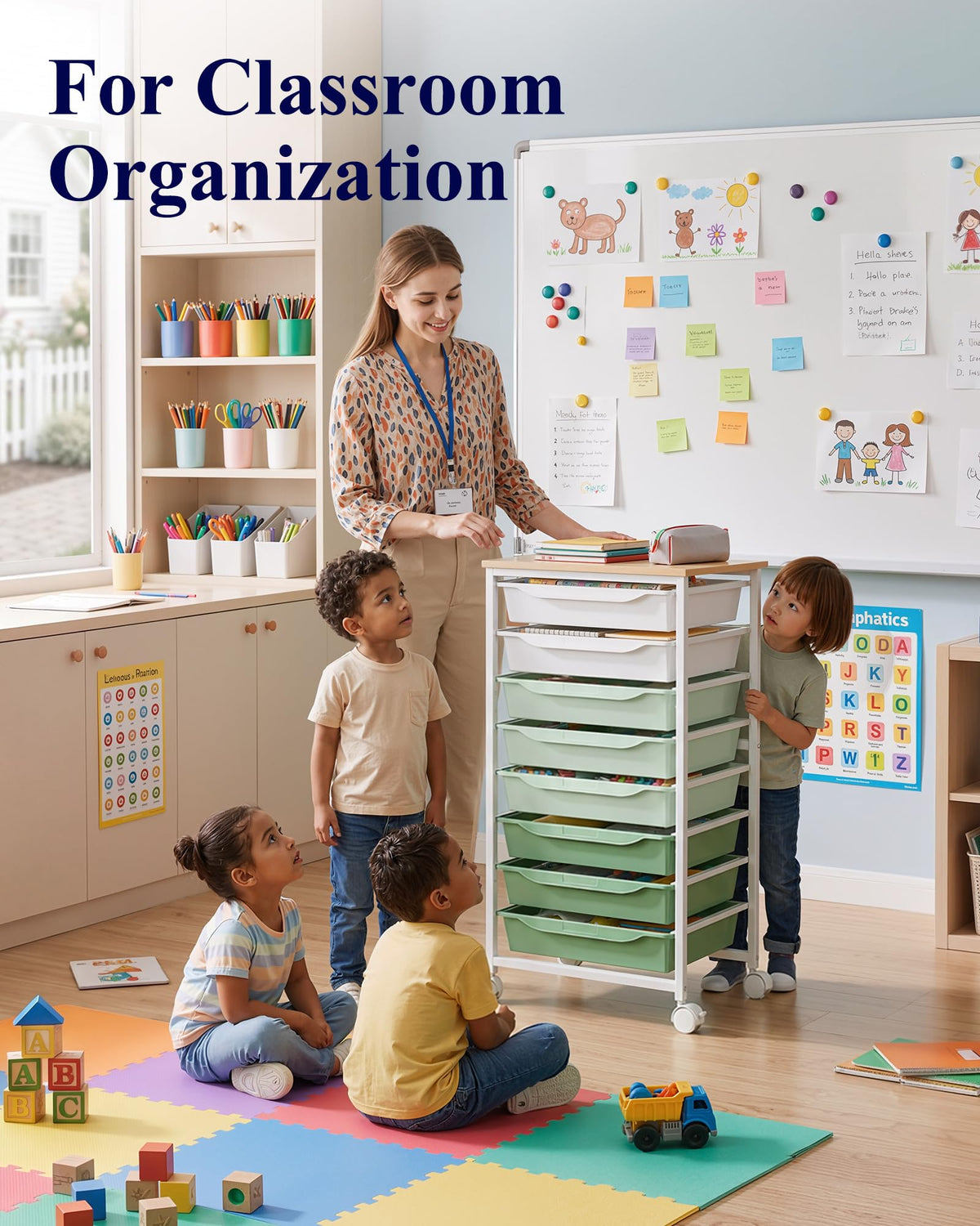 Green 8 Drawer Rolling Storage Cart V592
