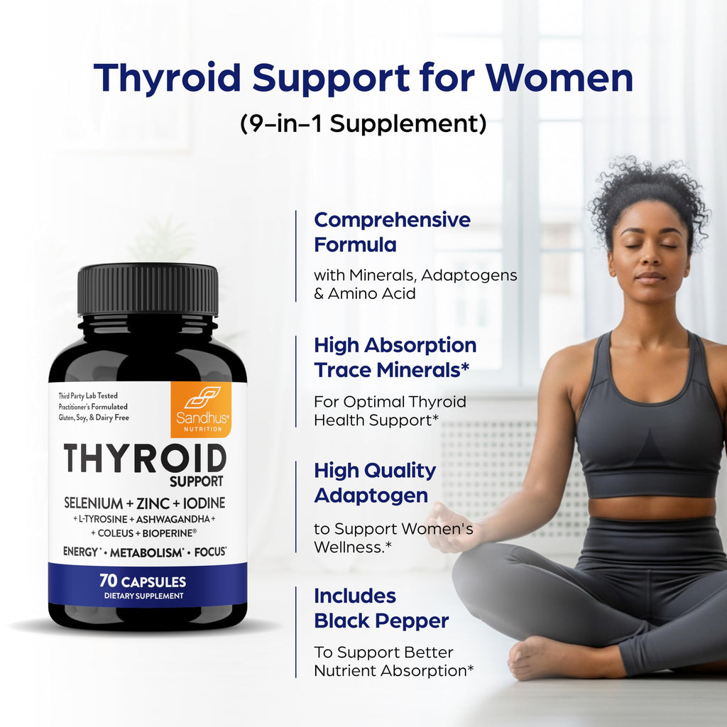 Thyroid Support with Selenium, Zinc, Iodine, L Tyrosine, Ashwagandha, 70 Count (Pack of 2) X16507