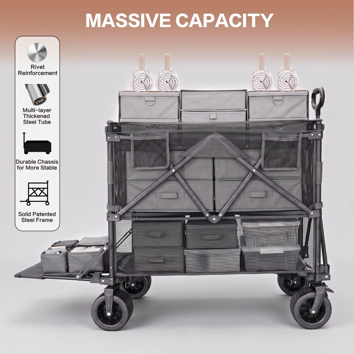 600L Foldable Collapsible Wagon Cart with Wheels R654975