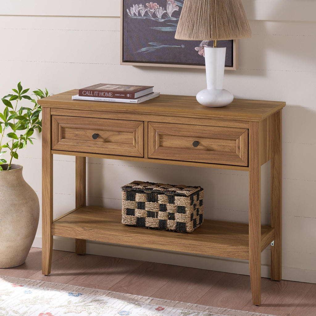 Oak 2-Drawer Console Table with Shelf Storage U768