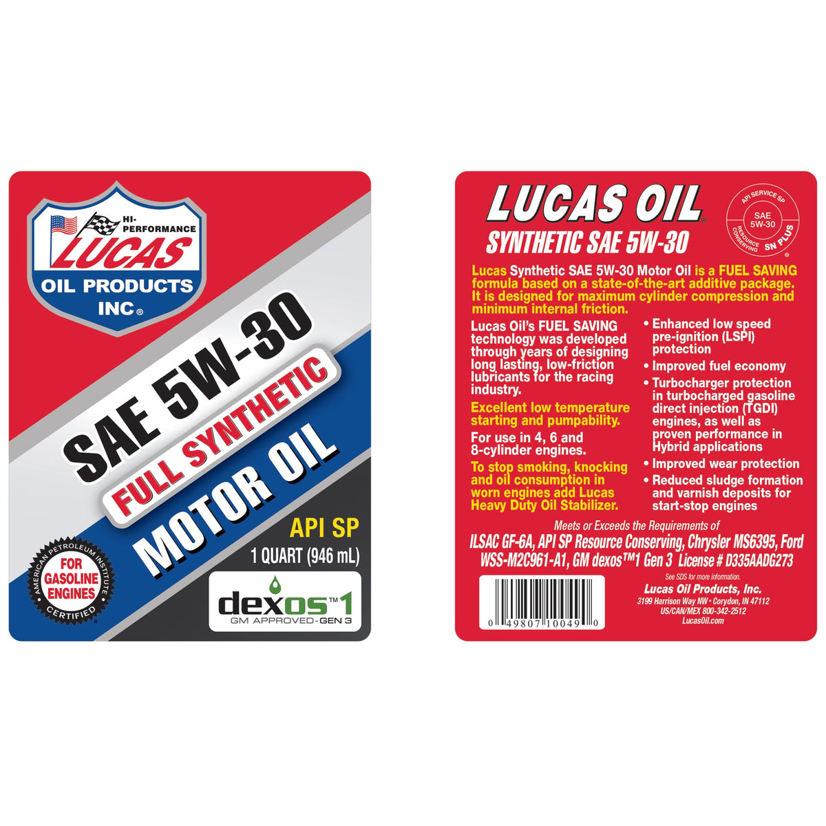 Full Synthetic SAE 5W-30 Motor Oil 1 Quart I86801