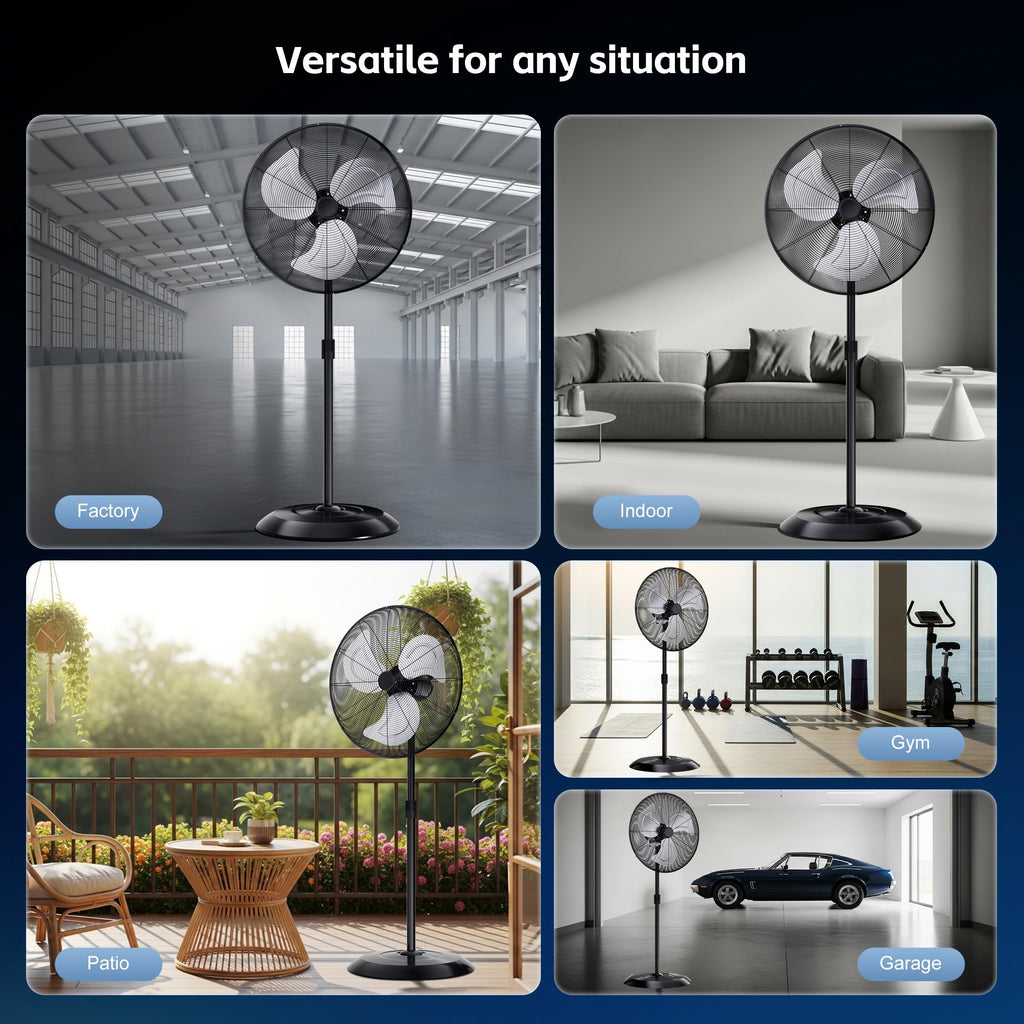 24" High Velocity Oscillating Pedestal Fan, 8000 CFM 3-Speed Standing Fan Z9938