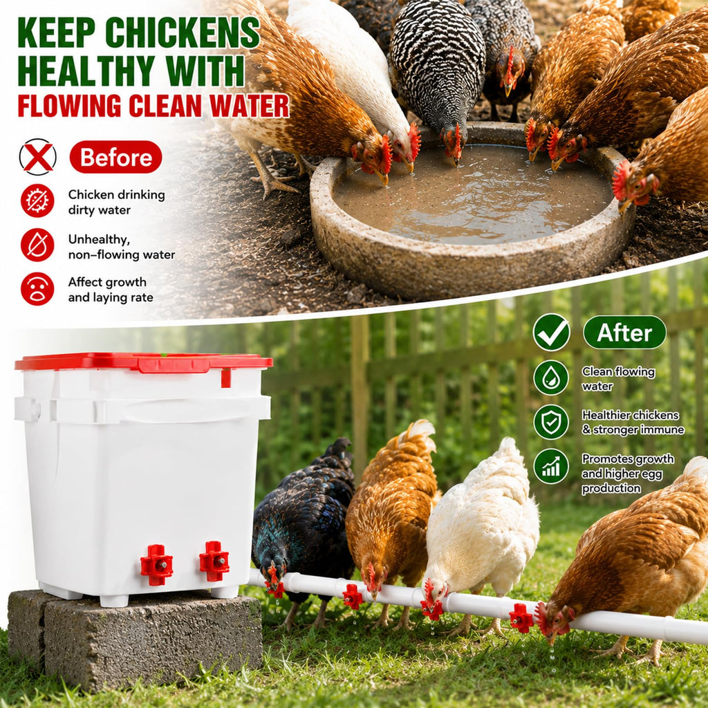 15 Pack Chicken Nipples Waterer with PVC Tee Fittings P5075