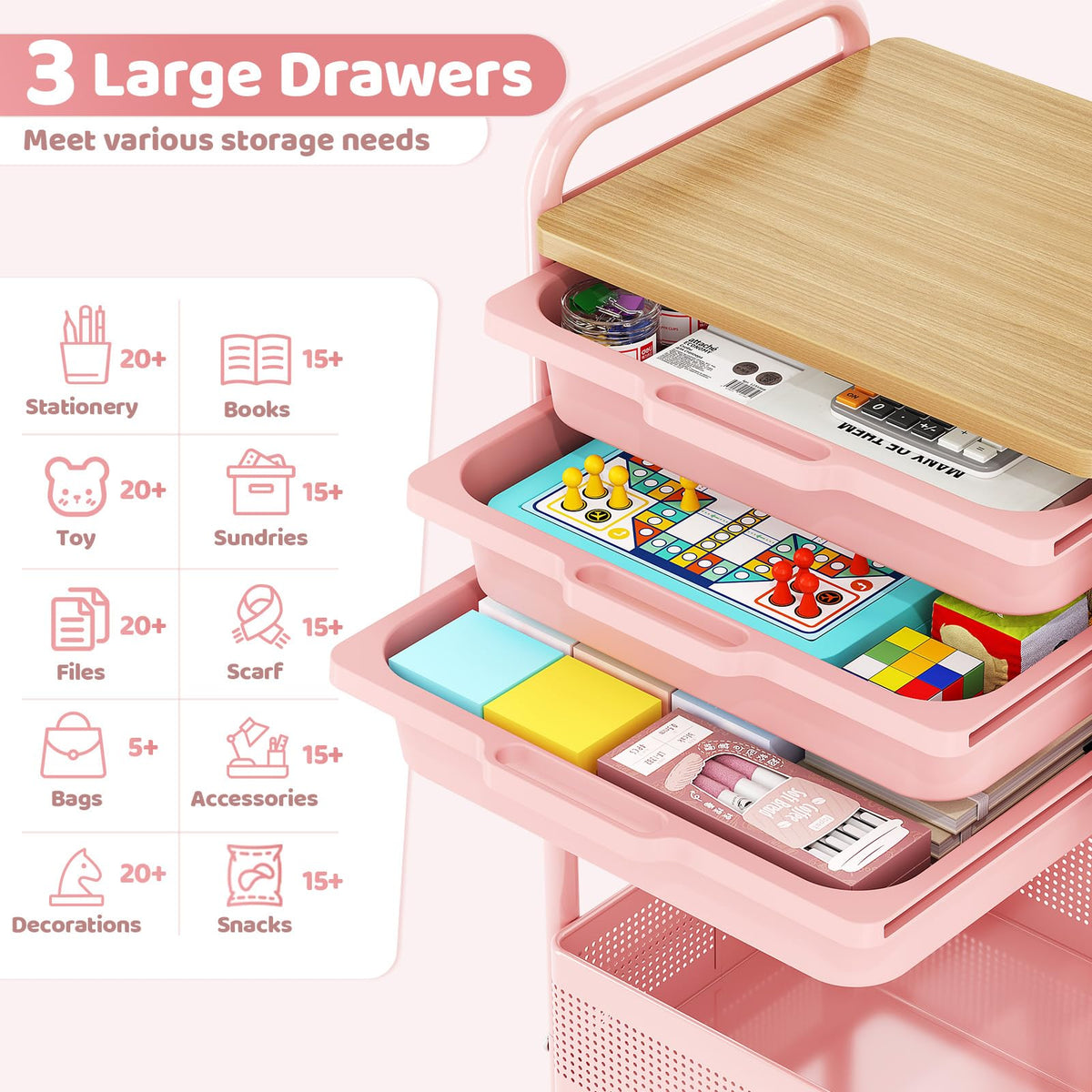 3 Tier Rolling Cart with Drawer W787