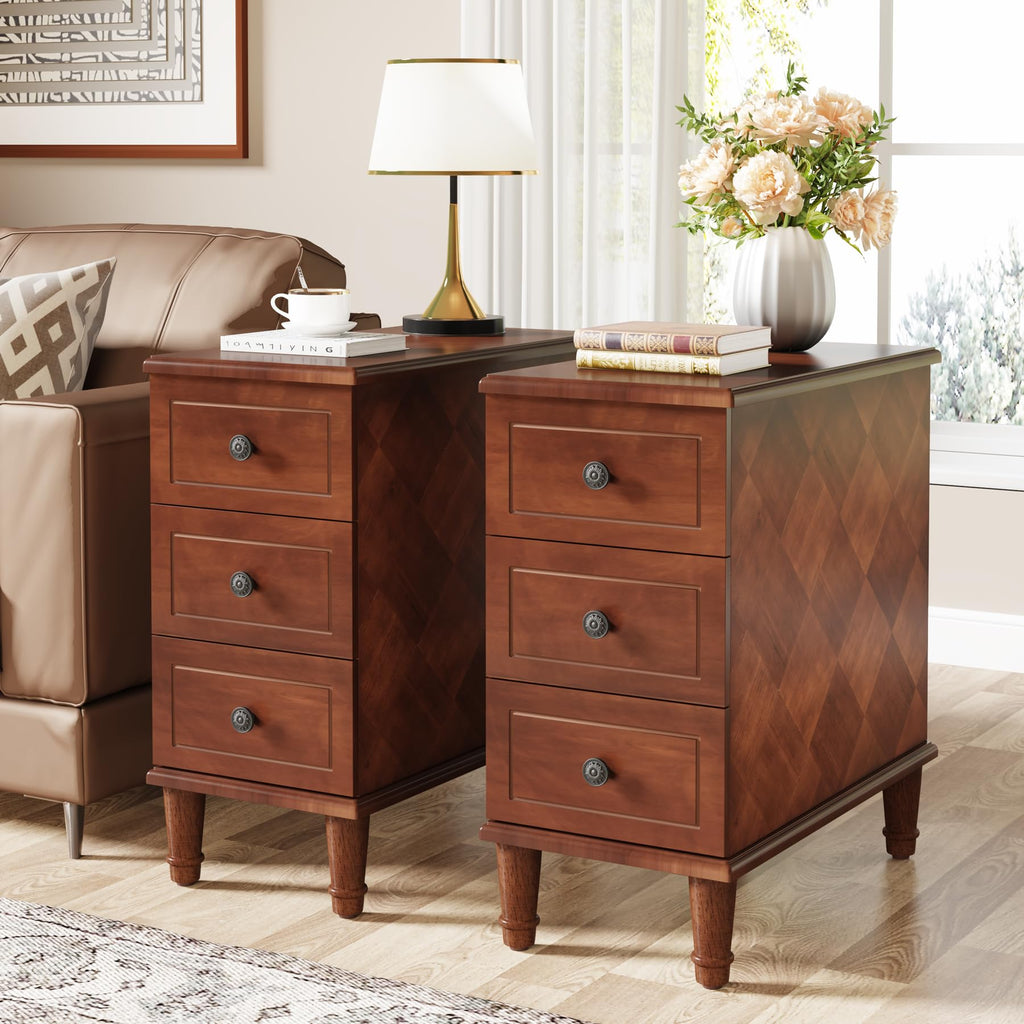 Solid Wood End Table Set of 2 with Drawers Q239