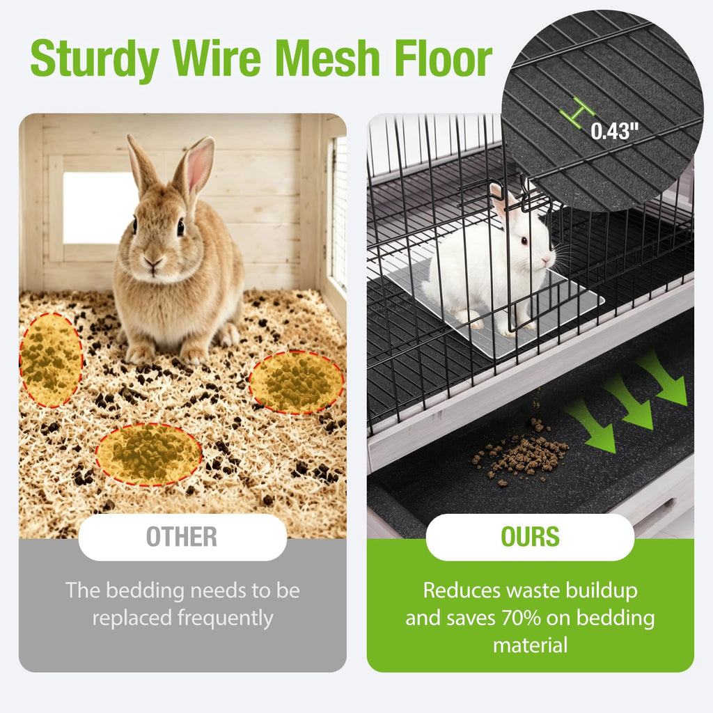 Wooden Rabbit Cage with Pull Out Tray and Wheels N483