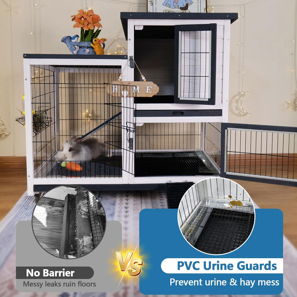 2-Story Indoor Outdoor Rabbit Hutch with Dual Trays Y347519