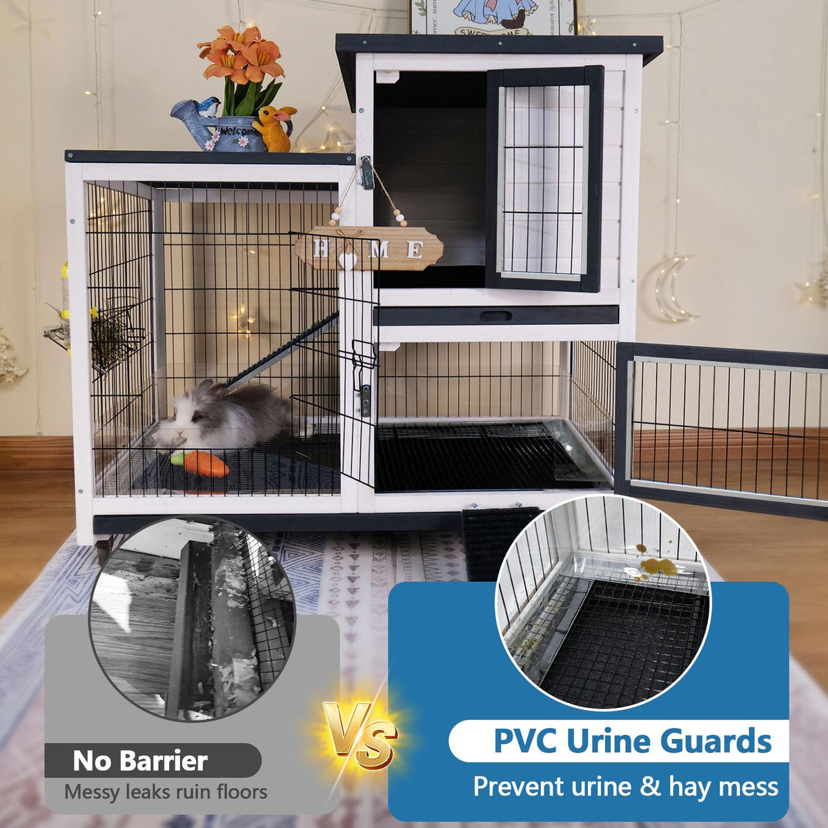 2-Story Indoor Outdoor Rabbit Hutch with Dual Trays Y347519