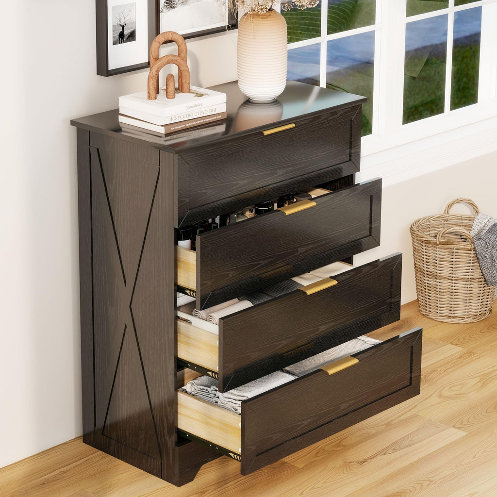 Modern Wide Wooden Chest of Drawers, Black N561888