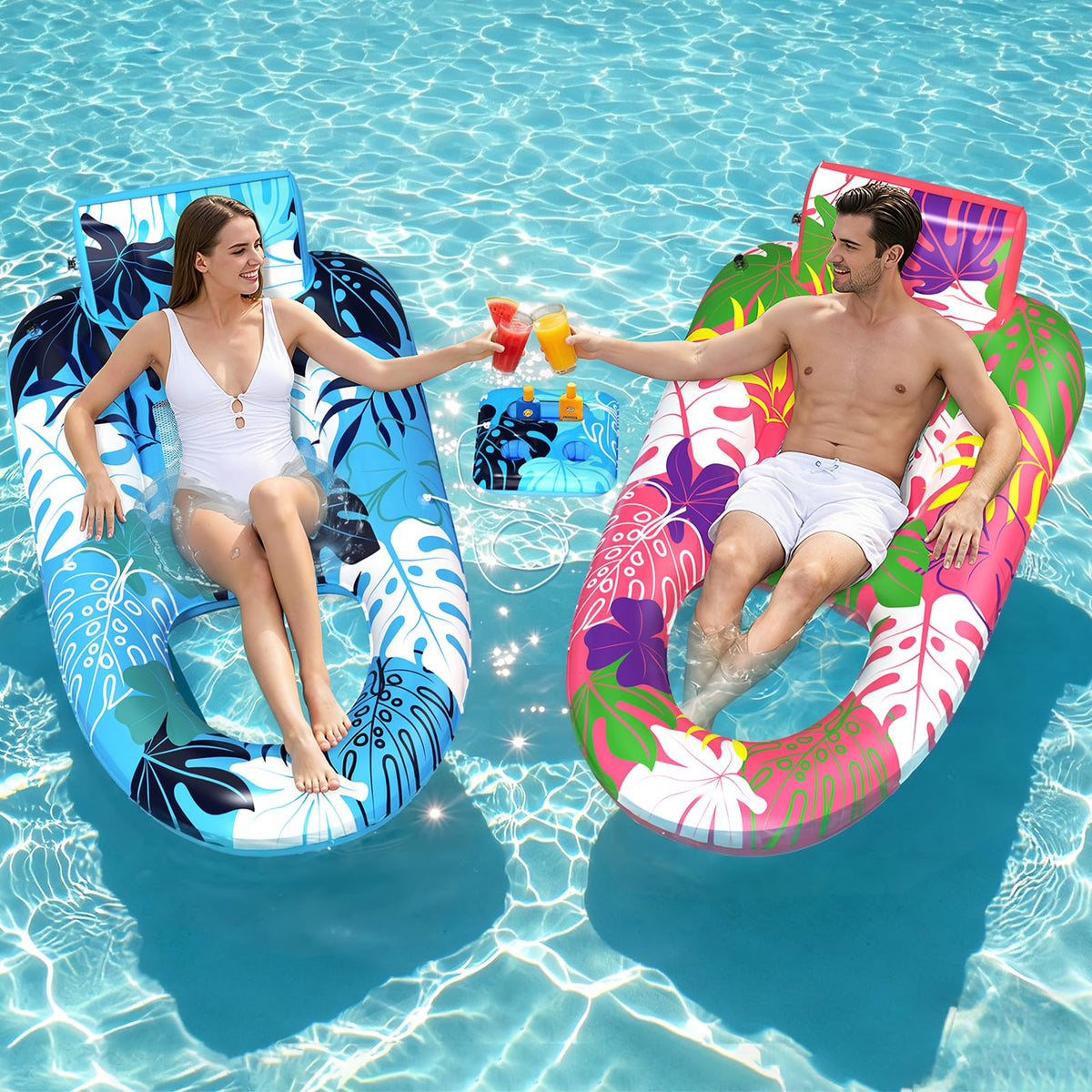 2 Pack Inflatable Pool Floats with Cup Holders I88163