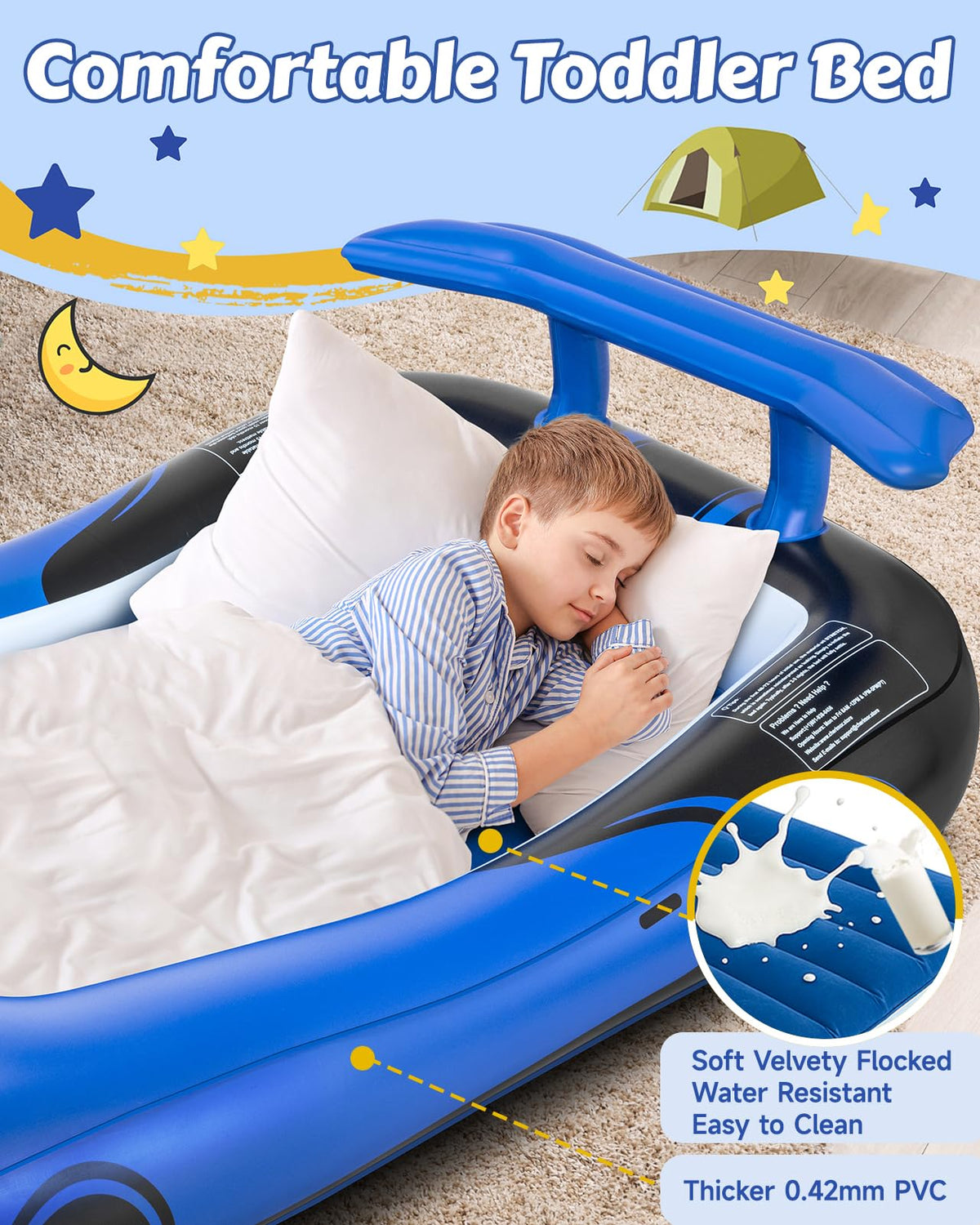 Inflatable Toddler Travel Bed with Safety Bumpers & Auto Pump P93268