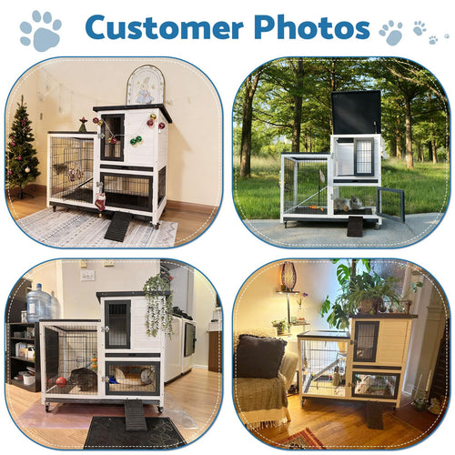 2-Story Indoor Outdoor Rabbit Hutch with Dual Trays Y347519