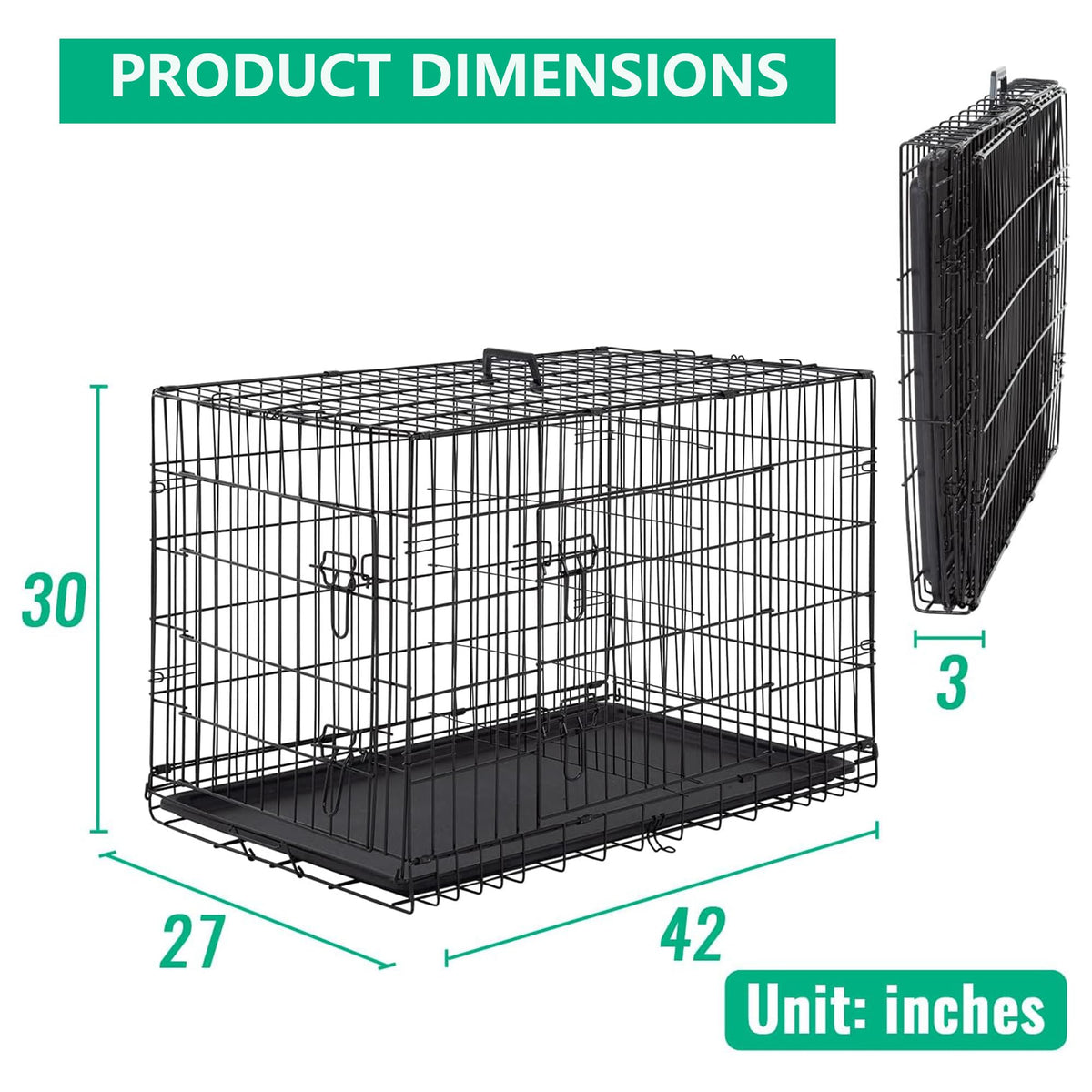 42 inch Folding Metal Wire Dog Crate with Double Door P723771