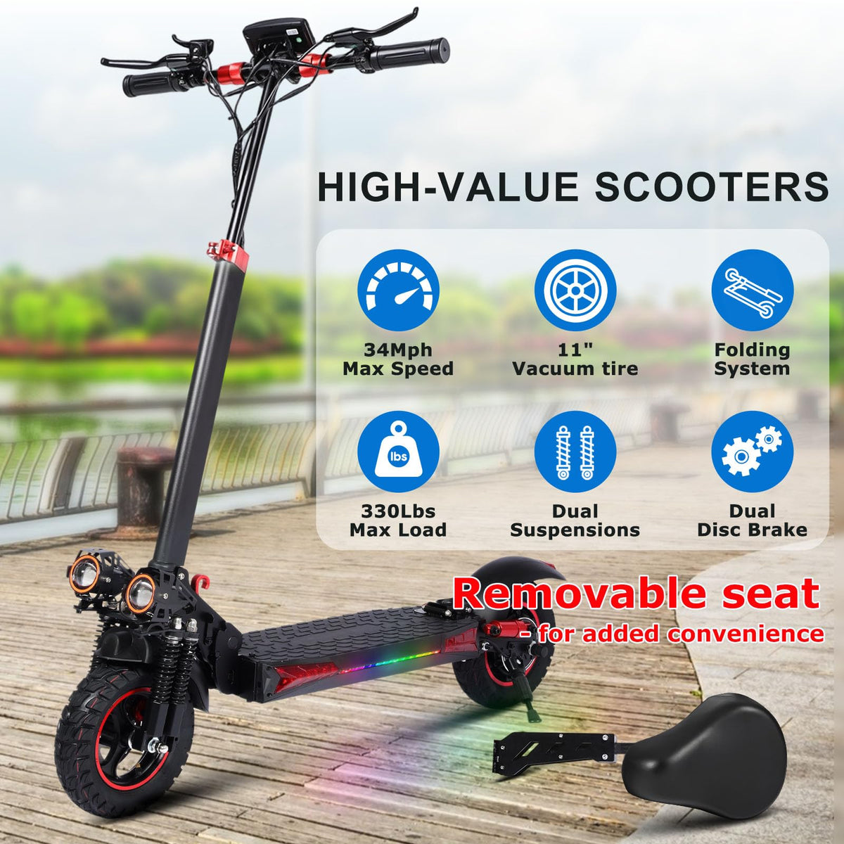 1200W 37 Mile Range 34MPH Foldable Electric Scooter with Seat M408670