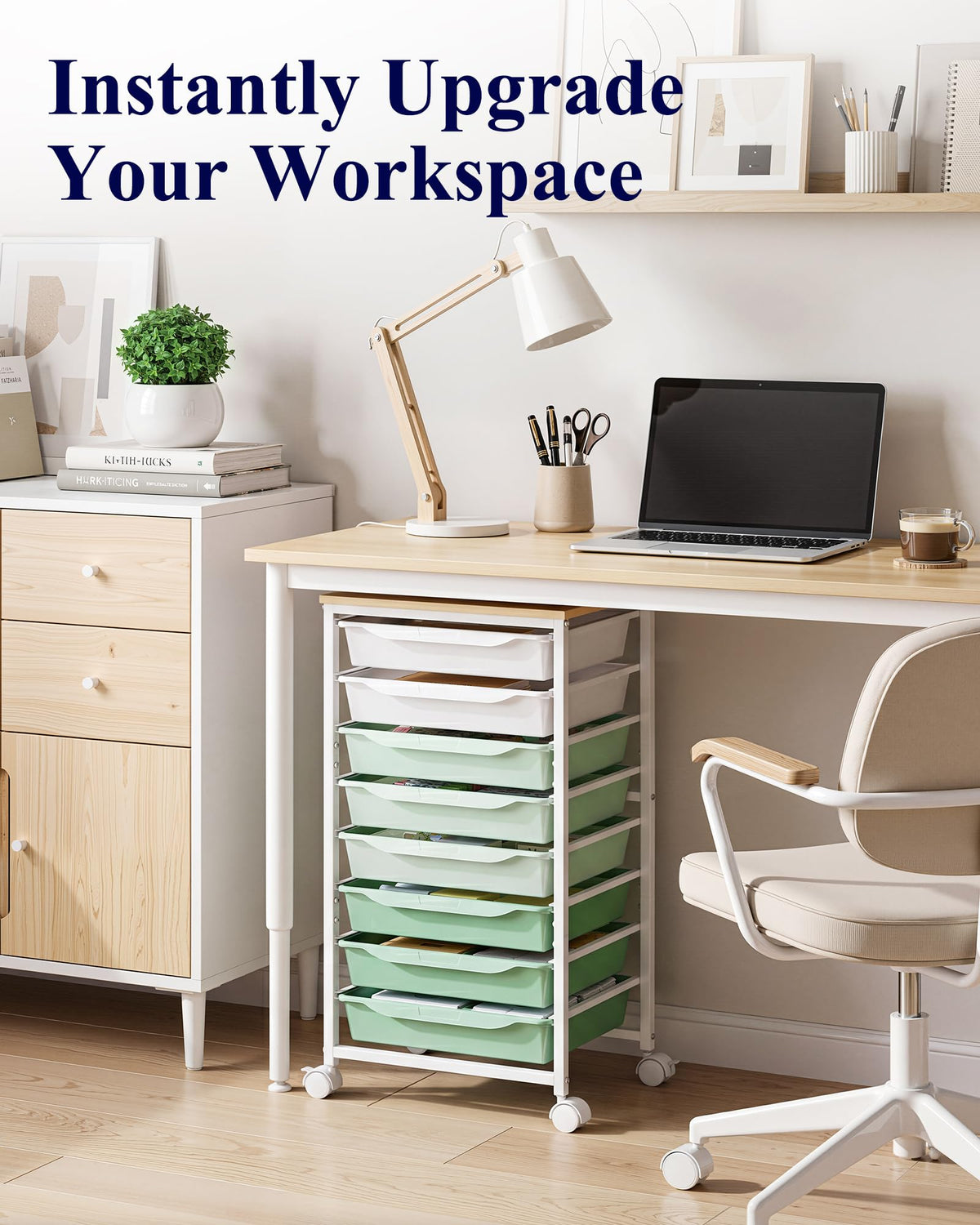 Green 8 Drawer Rolling Storage Cart V592