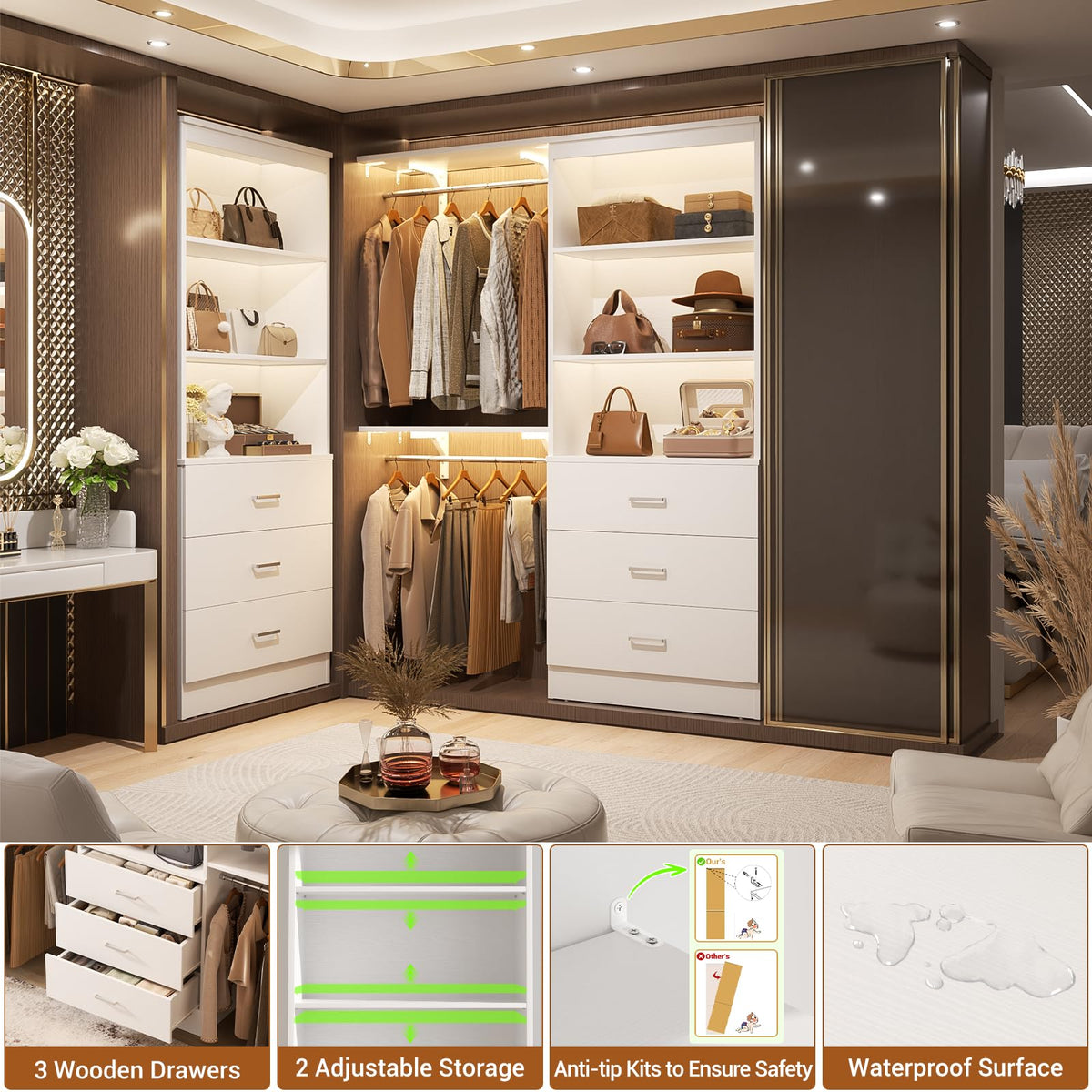 23.6" White Closet Drawers System with 3 Drawers Q509862
