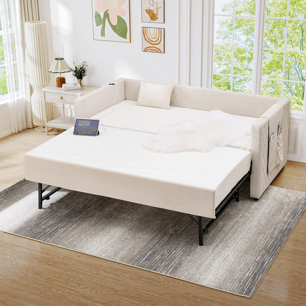 Twin Size Velvet Upholstered Daybed with Trundle O8578