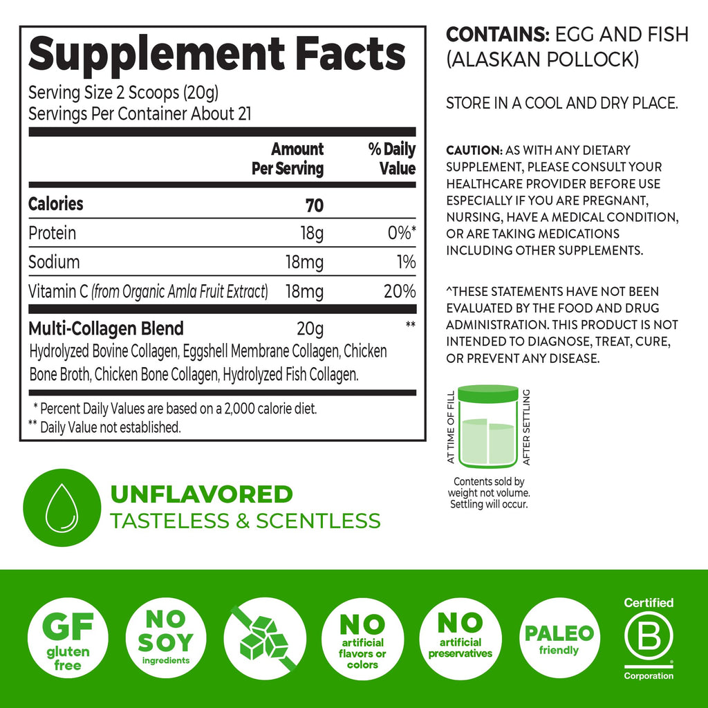 Unflavored Hydrolyzed Multi Collagen Peptides Powder 15oz S82793