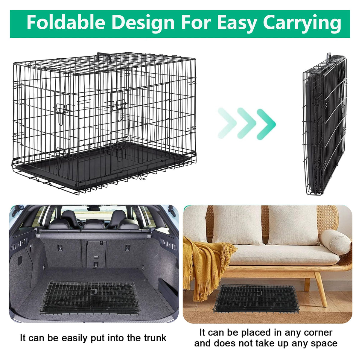 42 inch Folding Metal Wire Dog Crate with Double Door P723771