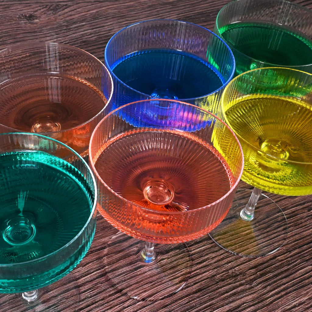 Ribbed Coupe Glasses Set of 6 Crystal Handmade 10Oz A8260