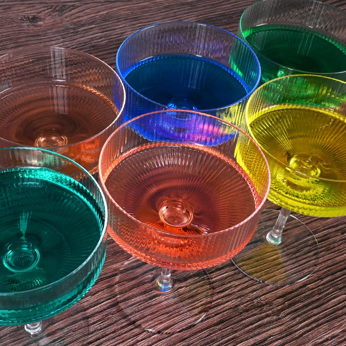 Ribbed Coupe Glasses Set of 6 Crystal Handmade 10Oz A8260
