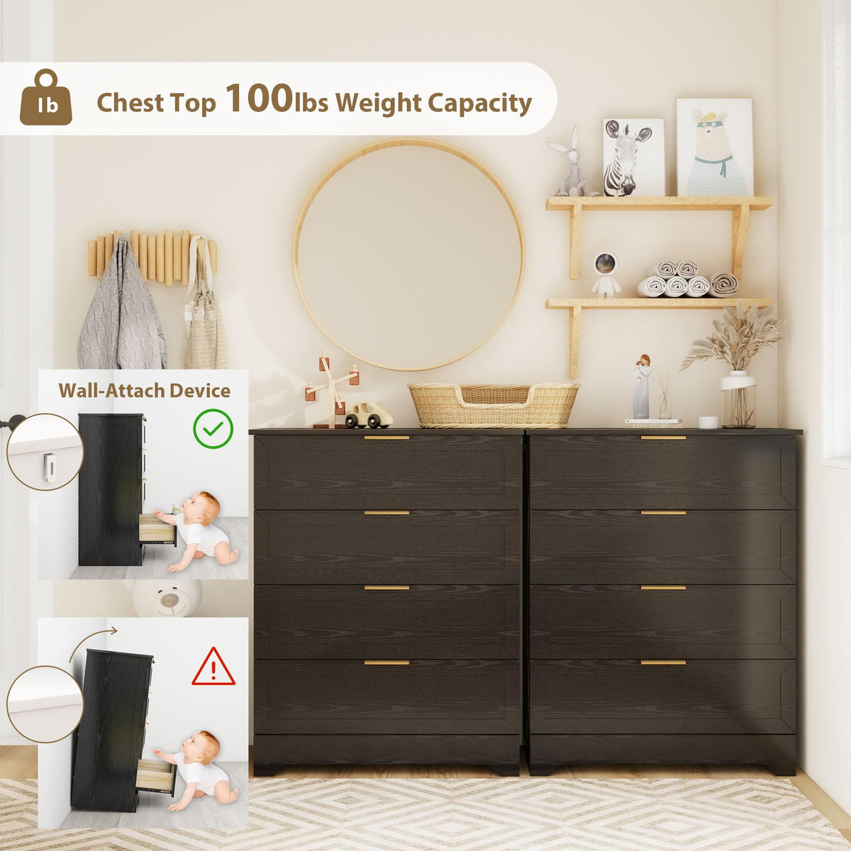 Modern Wide Wooden Chest of Drawers, Black N561888
