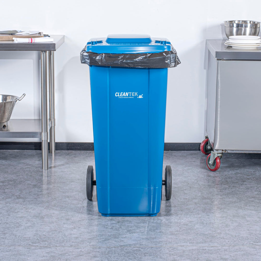 32 gal Blue Plastic Wheeled Trash Can G998