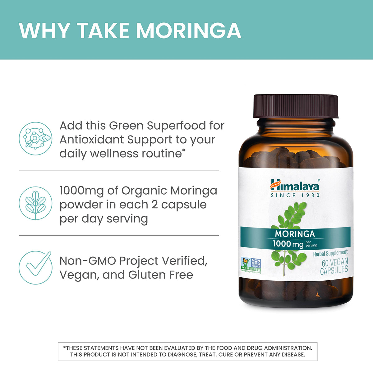 Organic Moringa 1000 mg 60 Capsules U183644