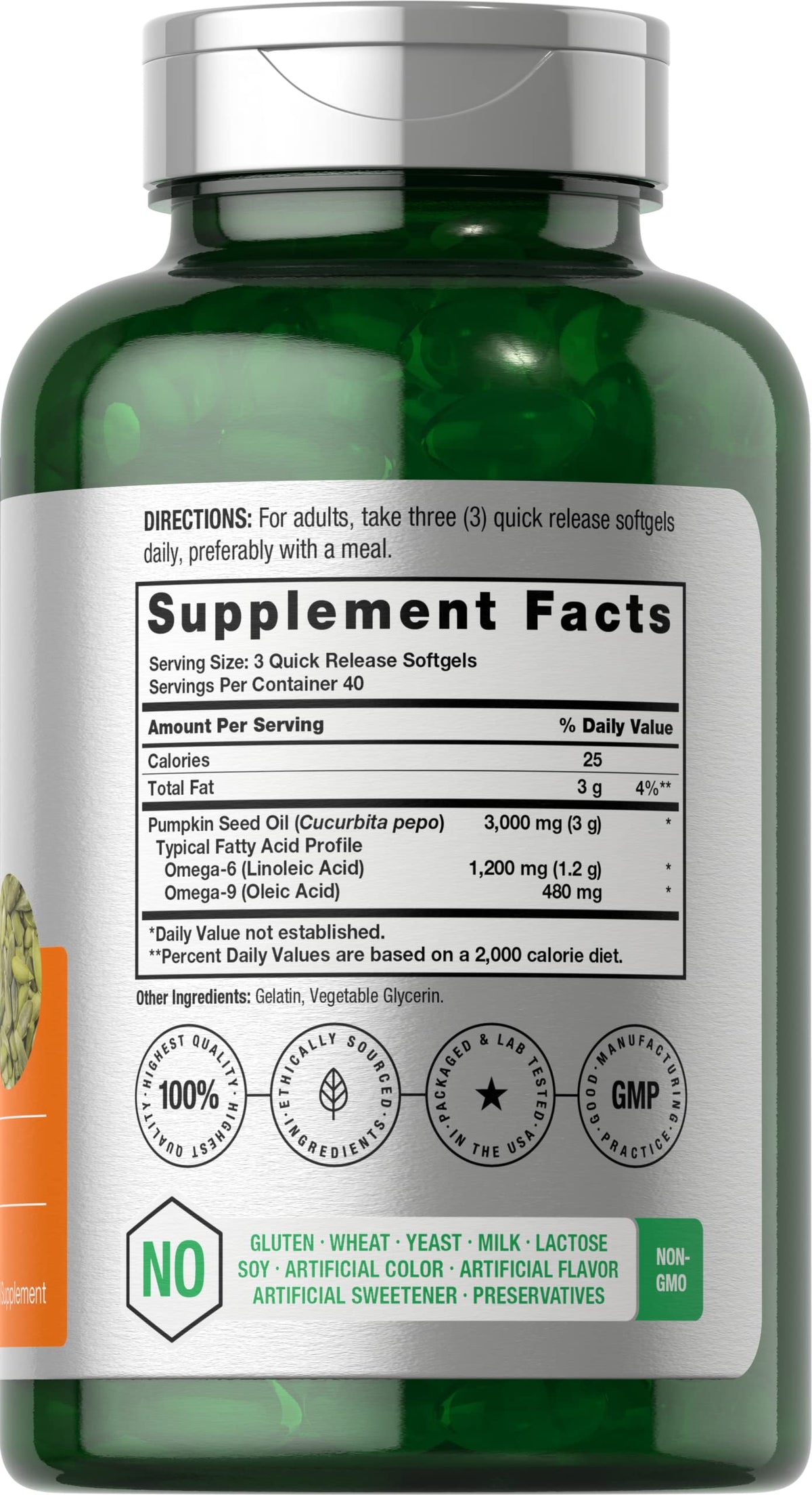 Pumpkin Seed Oil 3000mg 120 Softgel Capsules A247320