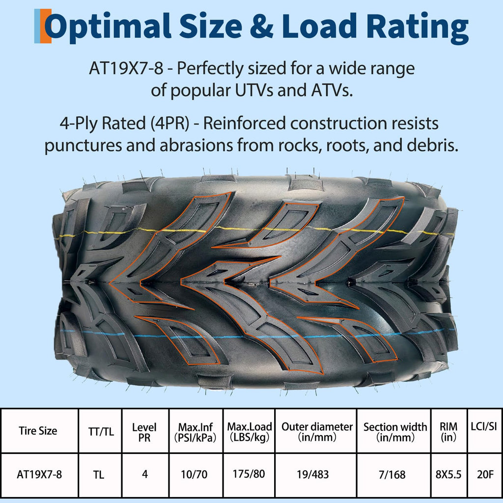 Set of 2 19x7-8 Tubeless ATV Tires M4139