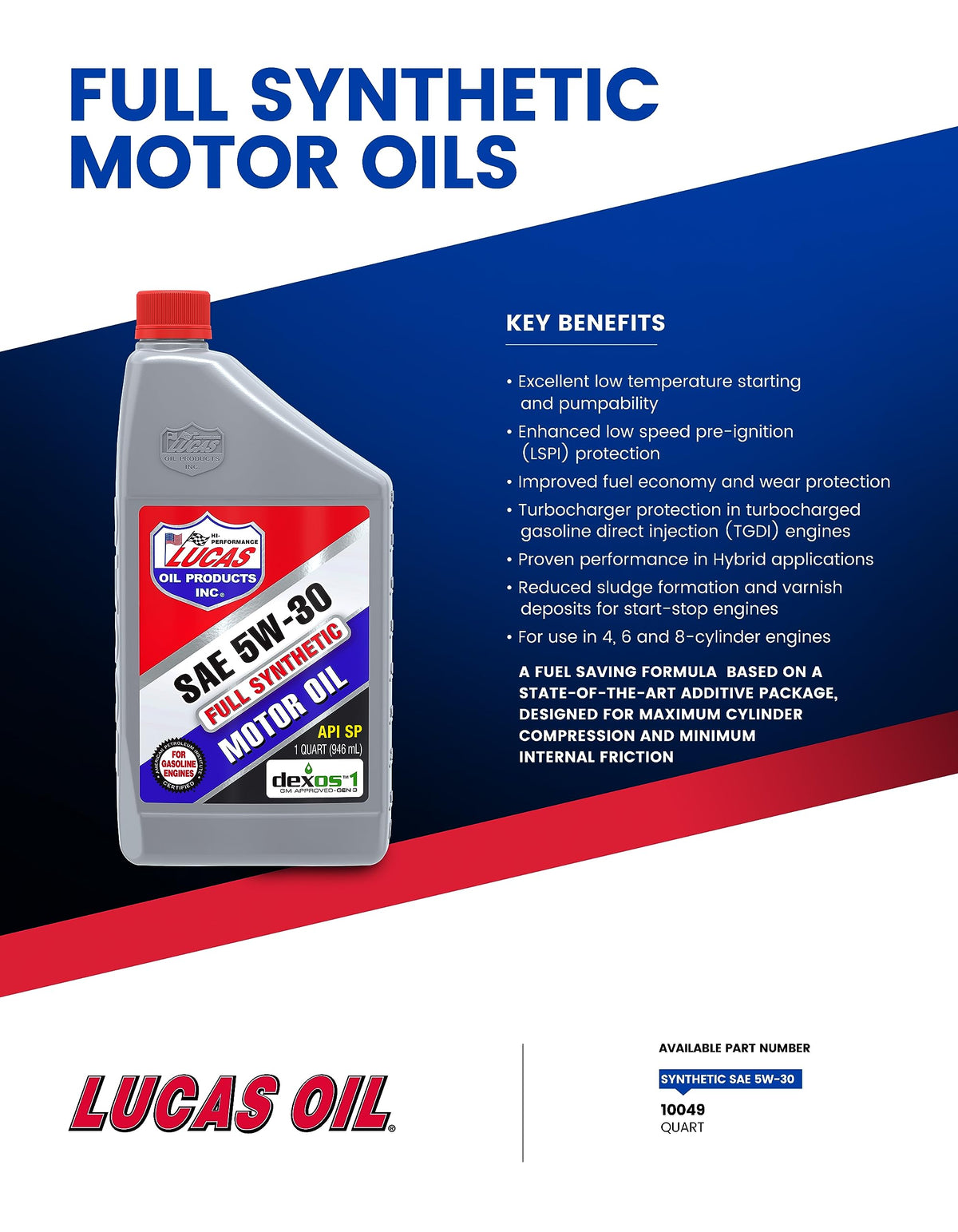 Full Synthetic SAE 5W-30 Motor Oil 1 Quart I86801