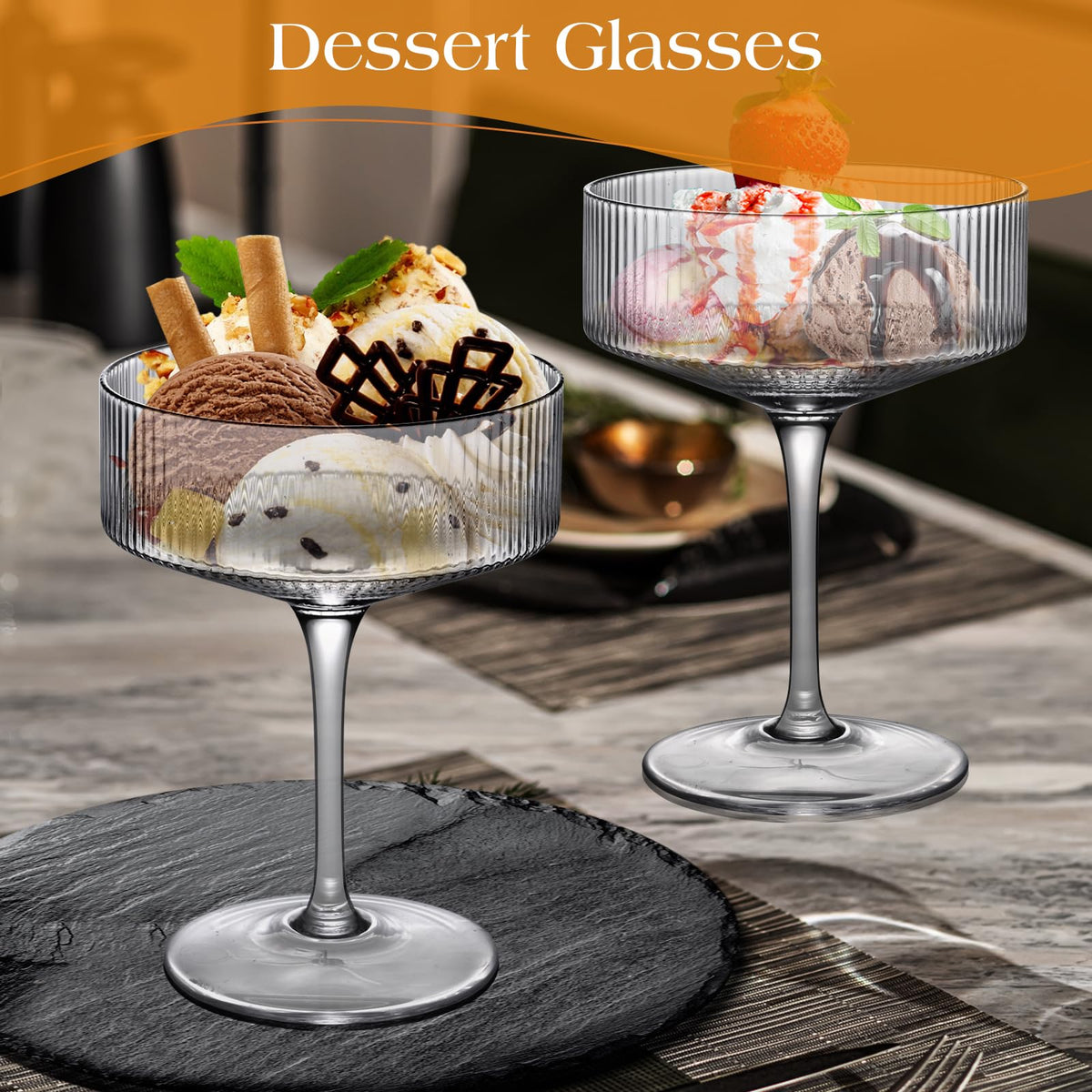 Ribbed Coupe Glasses Set of 6 Crystal Handmade 10Oz A8260