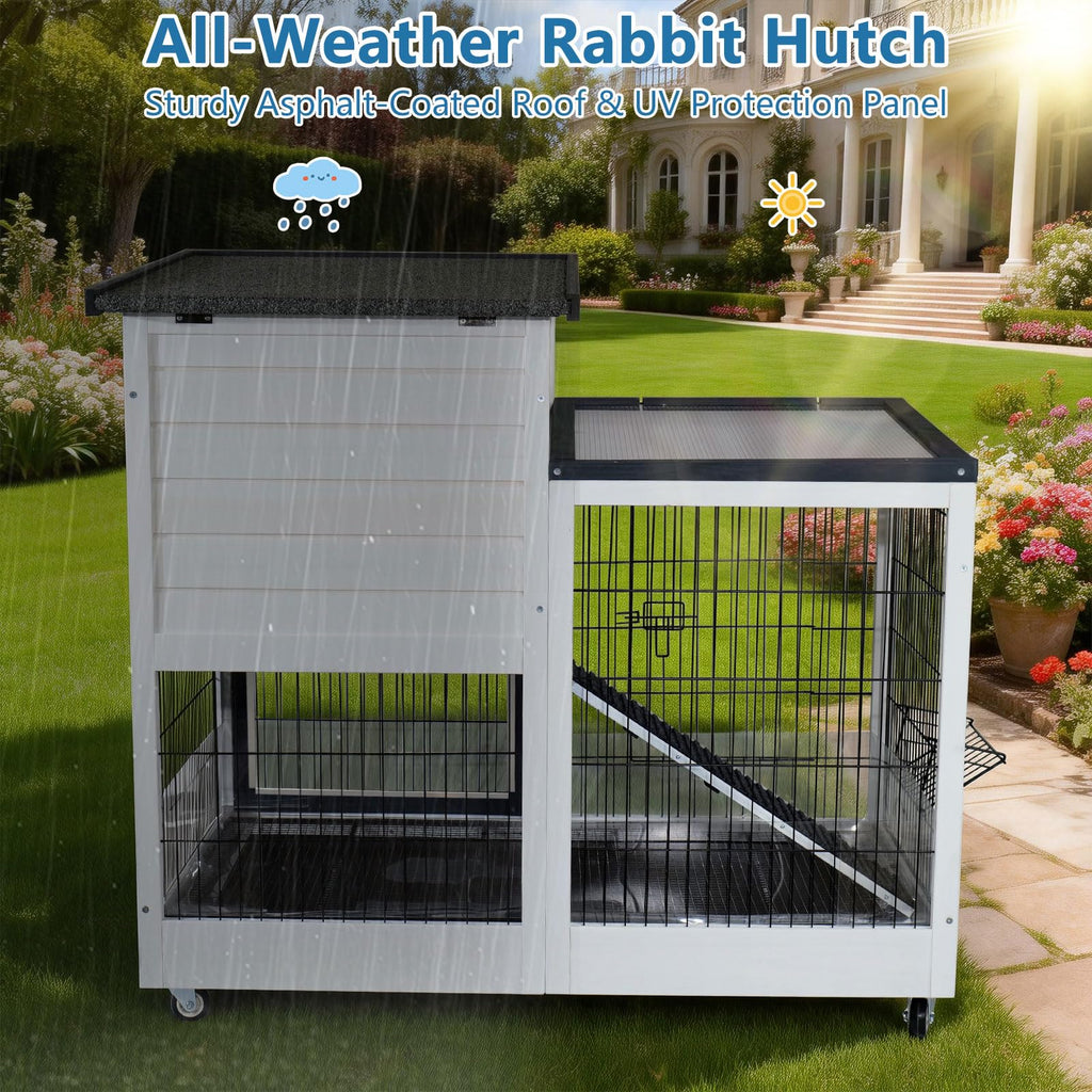2-Story Indoor Outdoor Rabbit Hutch with Dual Trays Y347519